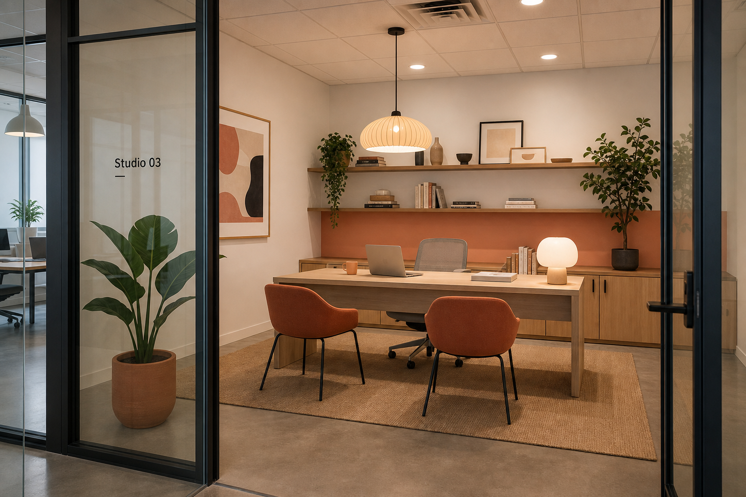Private studio office with glass walls